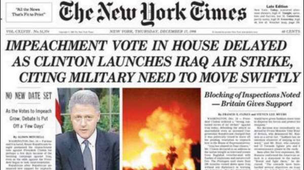 Image result for clinton bombs iraq newspaper images